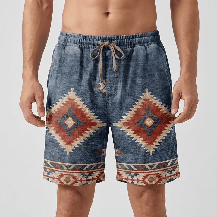 Pantaloncini da uomo casual Olivenorma con stampa geometrica azteca in stile western. - image 4