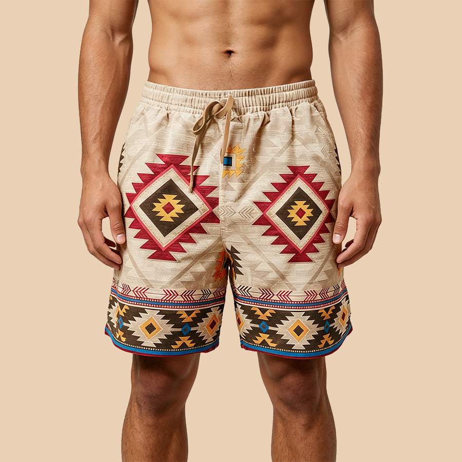 Pantaloncini da uomo casual Olivenorma Vintage Tribal Geometric - Giallo - 5XL - image 0