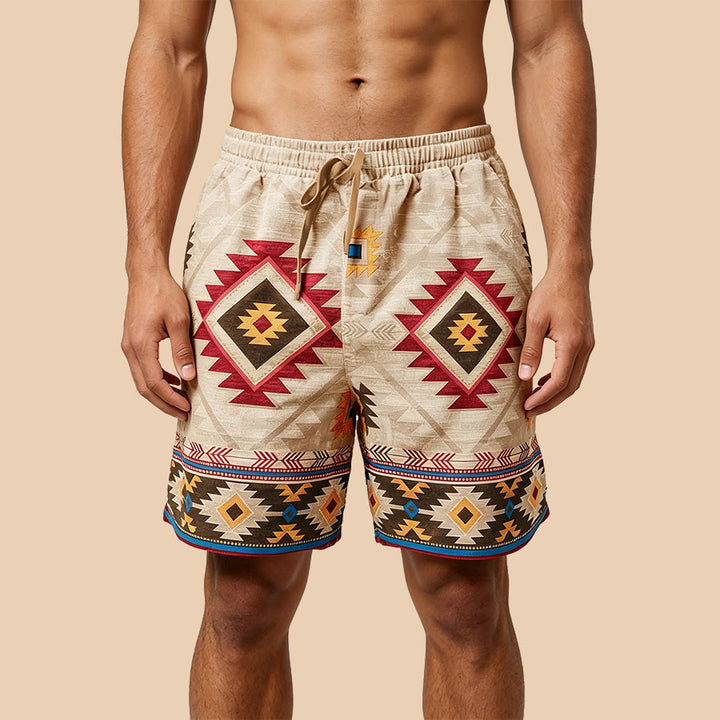 Pantaloncini da uomo casual Olivenorma Vintage Tribal Geometric - Giallo - 5XL - image 0