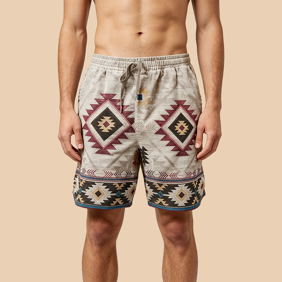 Pantaloncini da uomo casual Olivenorma Vintage Tribal Geometric - Nero - 5XL - image 3