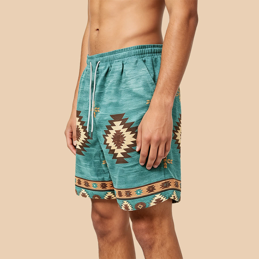 Pantaloncini da uomo Olivenorma con stampa in stile Navajo bohémien - image 1
