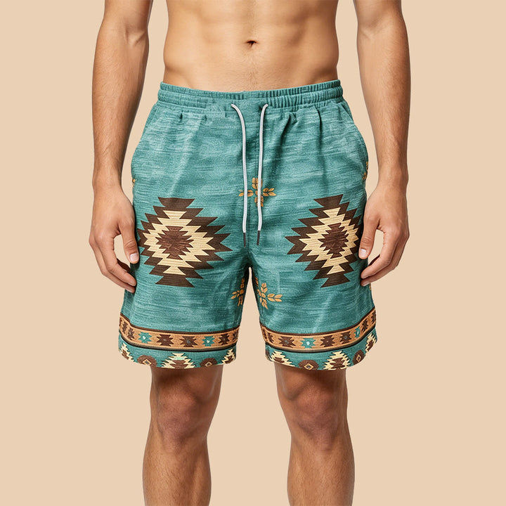 Pantaloncini da uomo Olivenorma con stampa in stile Navajo bohémien - Blu - 3XL - image 0