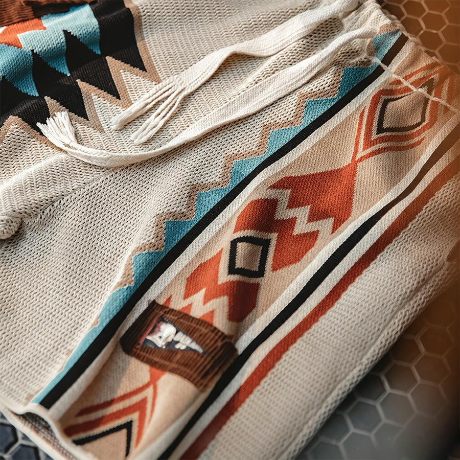 Pantaloncini da uomo casual Olivenorma in maglia con stampa geometrica tribale - image 9