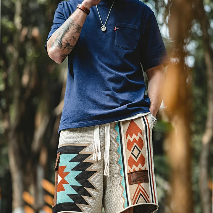 Pantaloncini da uomo casual Olivenorma in maglia con stampa geometrica tribale - image 4