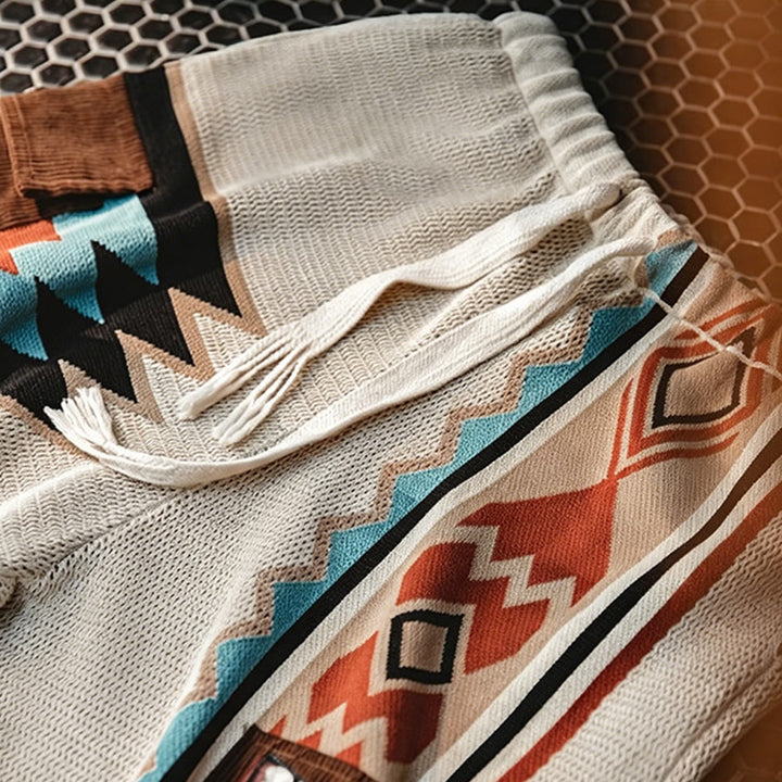 Pantaloncini da uomo casual Olivenorma in maglia con stampa geometrica tribale - image 6