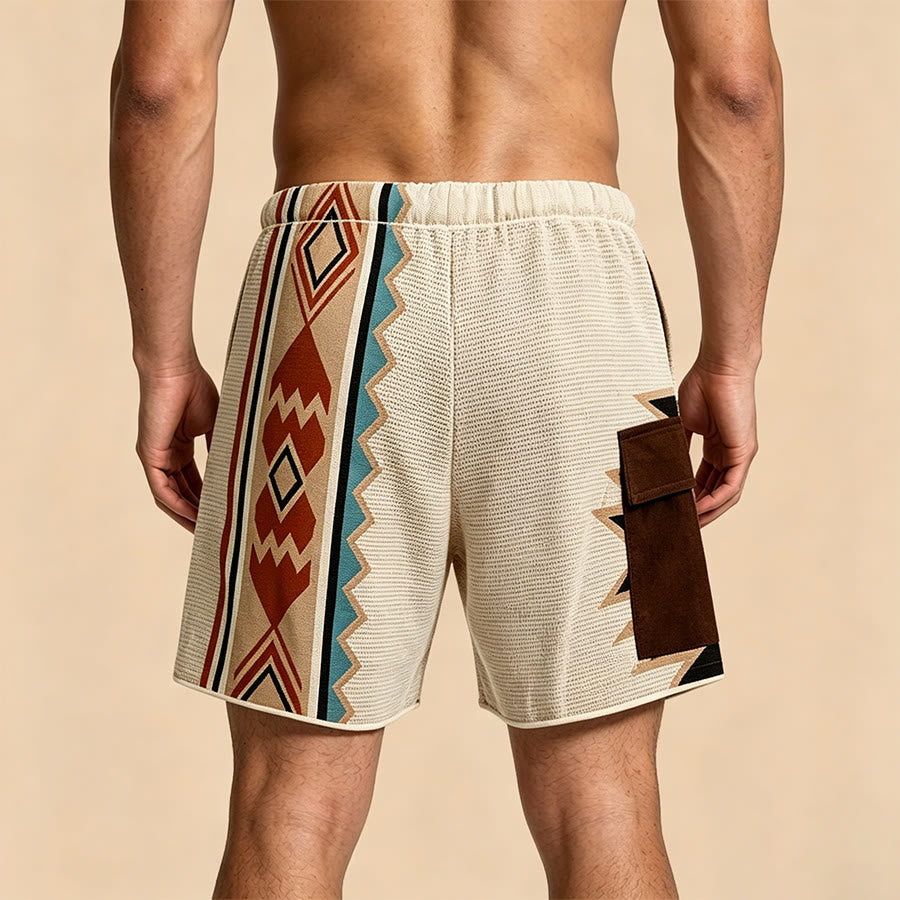 Pantaloncini da uomo casual Olivenorma in maglia con stampa geometrica tribale - image 1