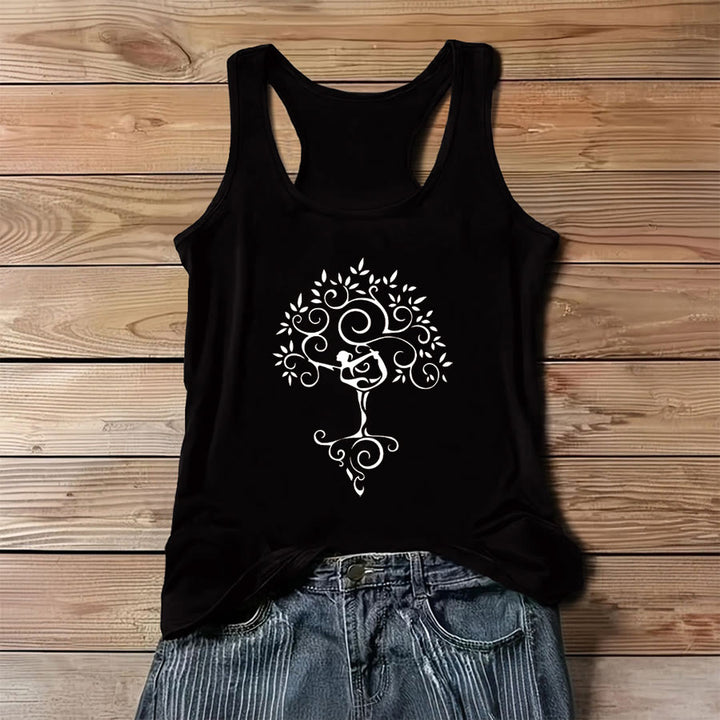 Canotta da donna Olivenorma con stampa minimalista dell'Albero della Vita e posa yoga. - Nero - 3XL - image 2
