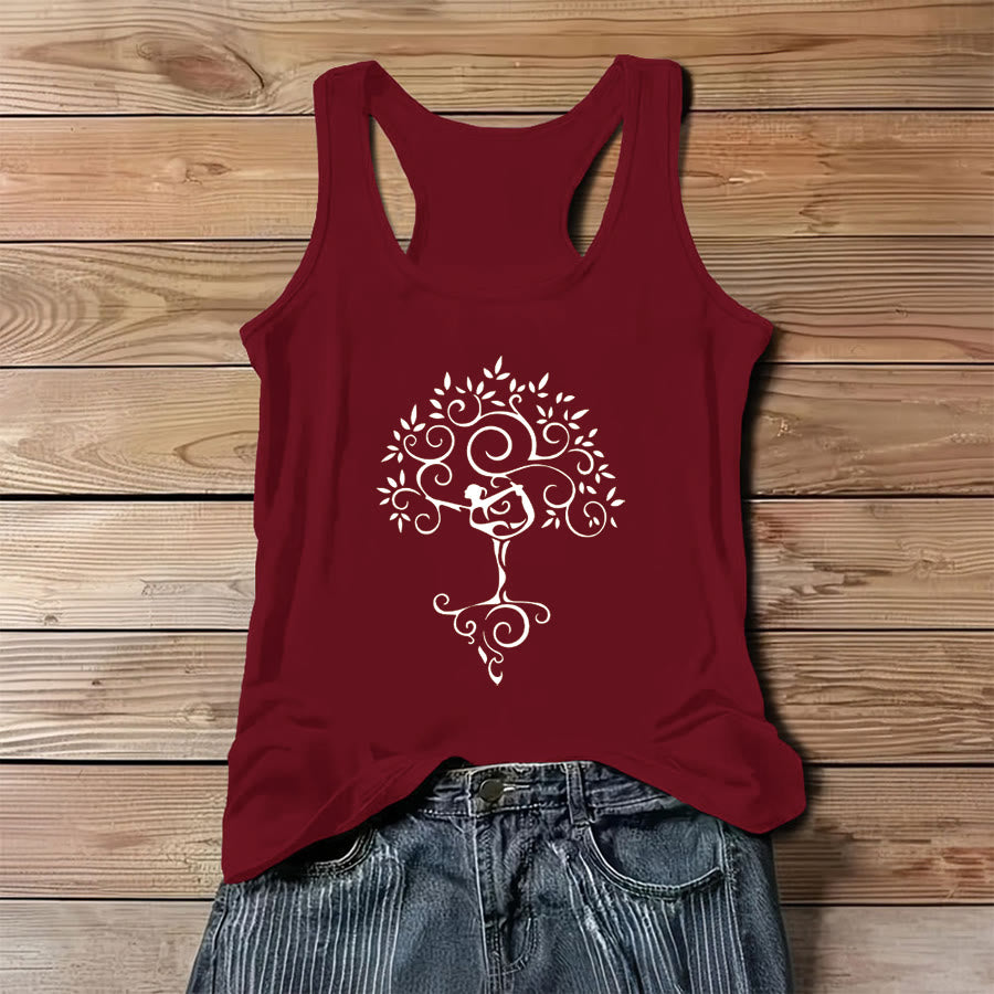 Canotta da donna Olivenorma con stampa minimalista dell'Albero della Vita e posa yoga. - Rosso - 3XL - image 8