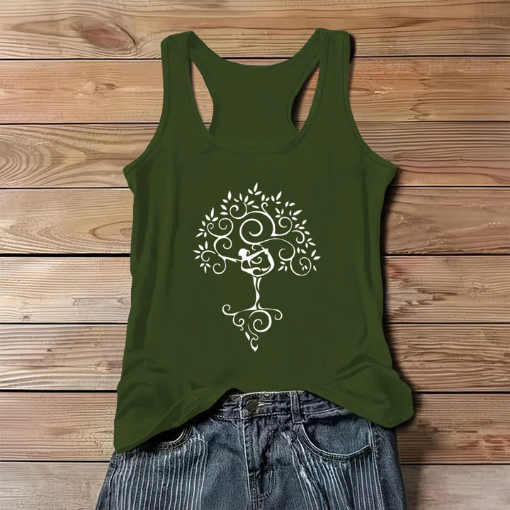 Canotta da donna Olivenorma con stampa minimalista dell'Albero della Vita e posa yoga. - Verde - 3XL - image 0