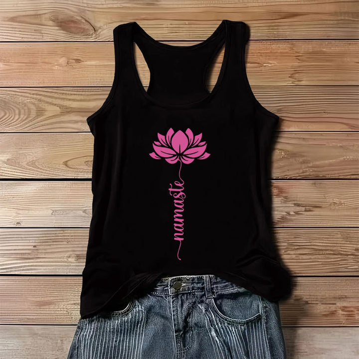 Canotta da donna Olivenorma Namaste con stampa grafica a fiore di loto - Nero - 3XL - image 2