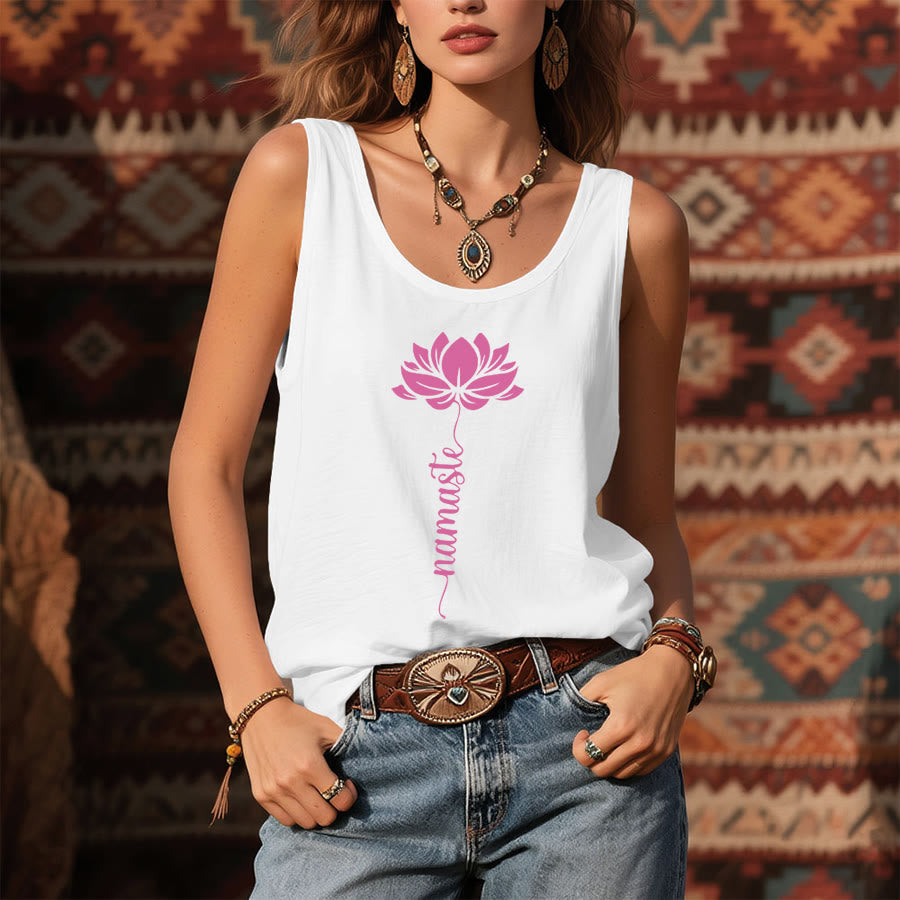 Canotta da donna Olivenorma Namaste con stampa grafica a fiore di loto - image 1