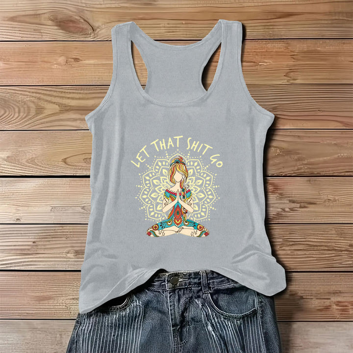 Canotta da donna Olivenorma con stampa artistica di donna yoga, mandala e slogan. - Grigio - 3XL - image 0