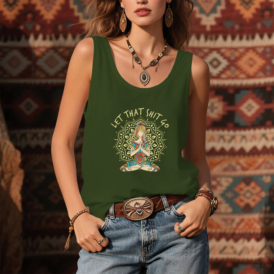 Canotta da donna Olivenorma con stampa artistica di donna yoga, mandala e slogan. - image 9