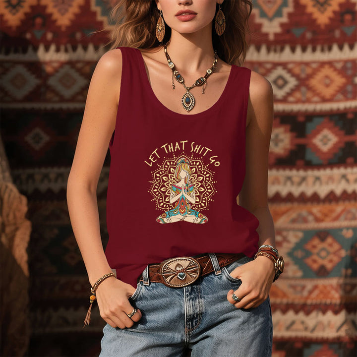 Canotta da donna Olivenorma con stampa artistica di donna yoga, mandala e slogan. - image 7