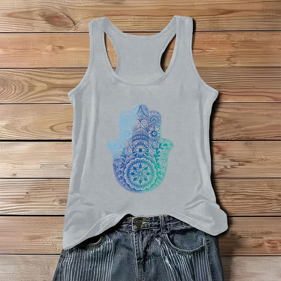 Canotta da donna Olivenorma "Palma della Protezione" con stampa sfumata a mano di Hamsa - Grigio - 3XL - image 6