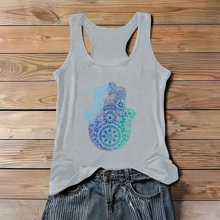Canotta da donna Olivenorma "Palma della Protezione" con stampa sfumata a mano di Hamsa - Grigio - 3XL - image 6