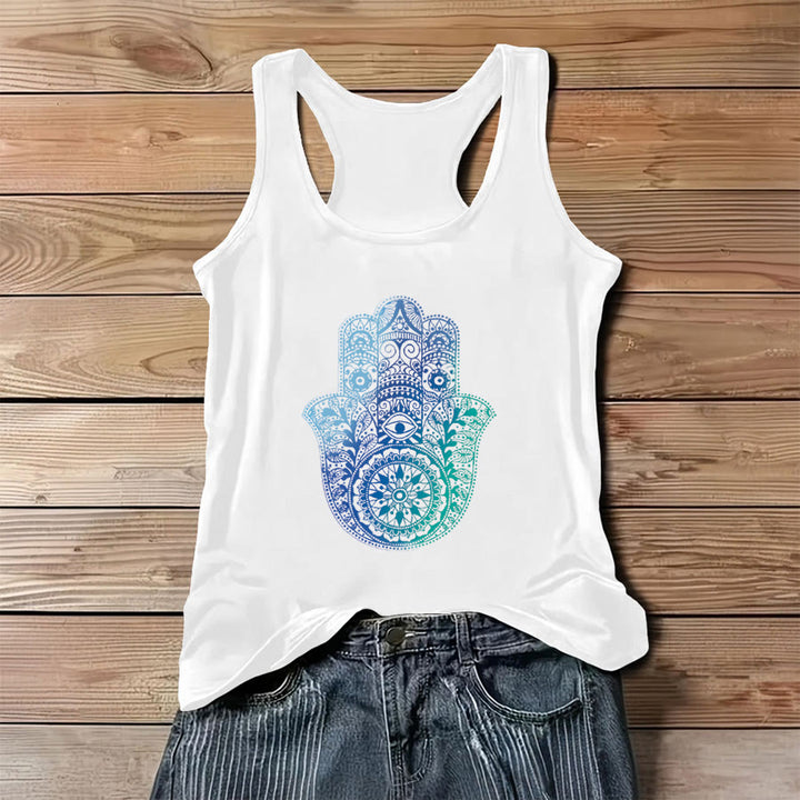 Canotta da donna Olivenorma "Palma della Protezione" con stampa sfumata a mano di Hamsa - Bianco - 3XL - image 4