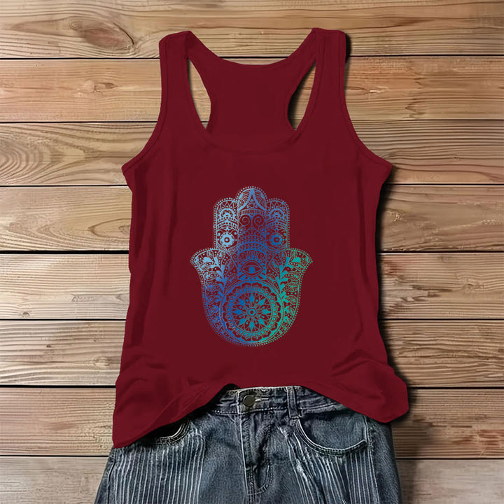 Canotta da donna Olivenorma "Palma della Protezione" con stampa sfumata a mano di Hamsa - Rosso - 3XL - image 8