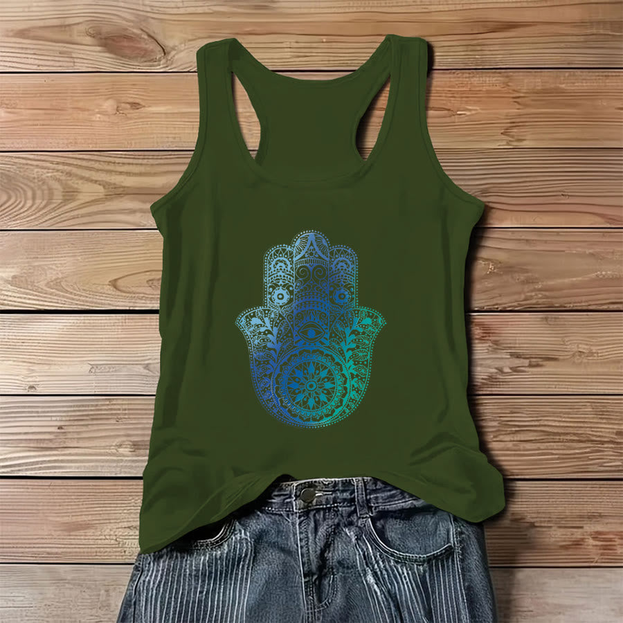 Canotta da donna Olivenorma "Palma della Protezione" con stampa sfumata a mano di Hamsa - Verde - 3XL - image 0
