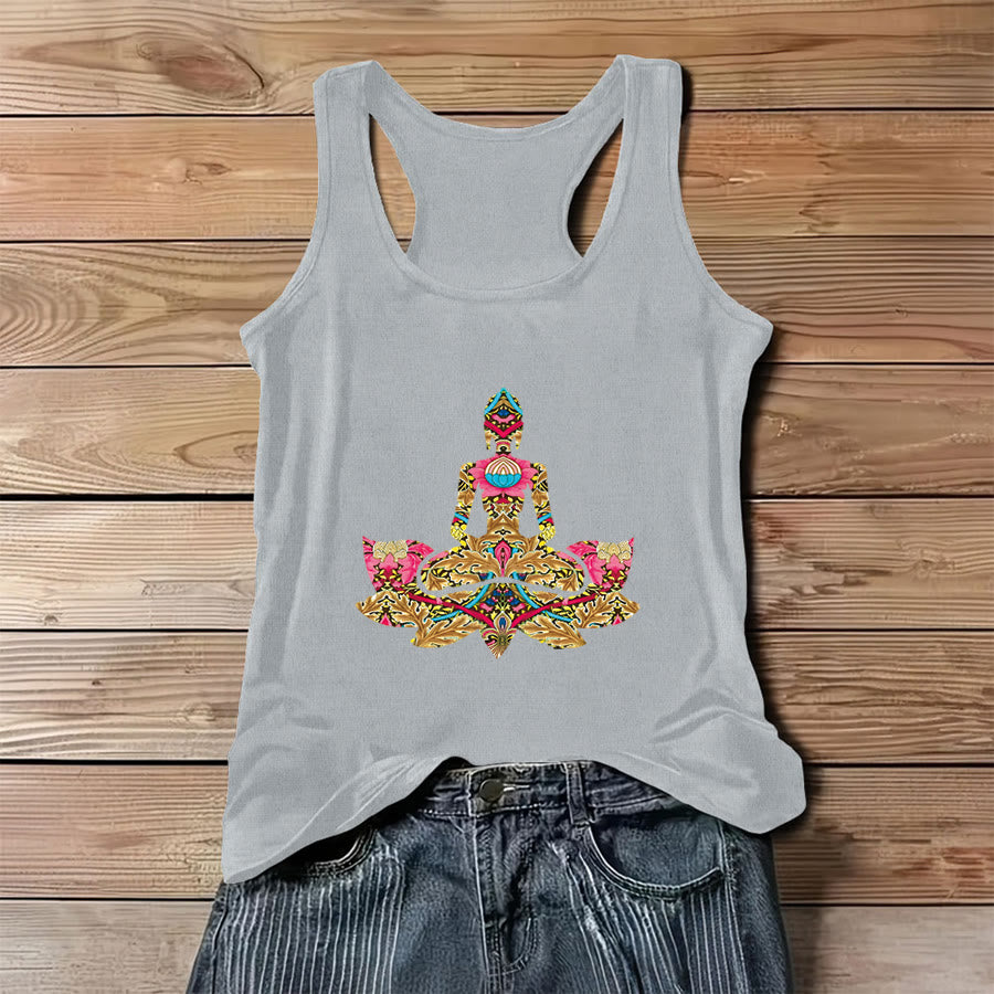 Canotta da donna Olivenorma con stampa "Pace" e motivo decorativo in posa yoga. - Grigio - 3XL - image 6