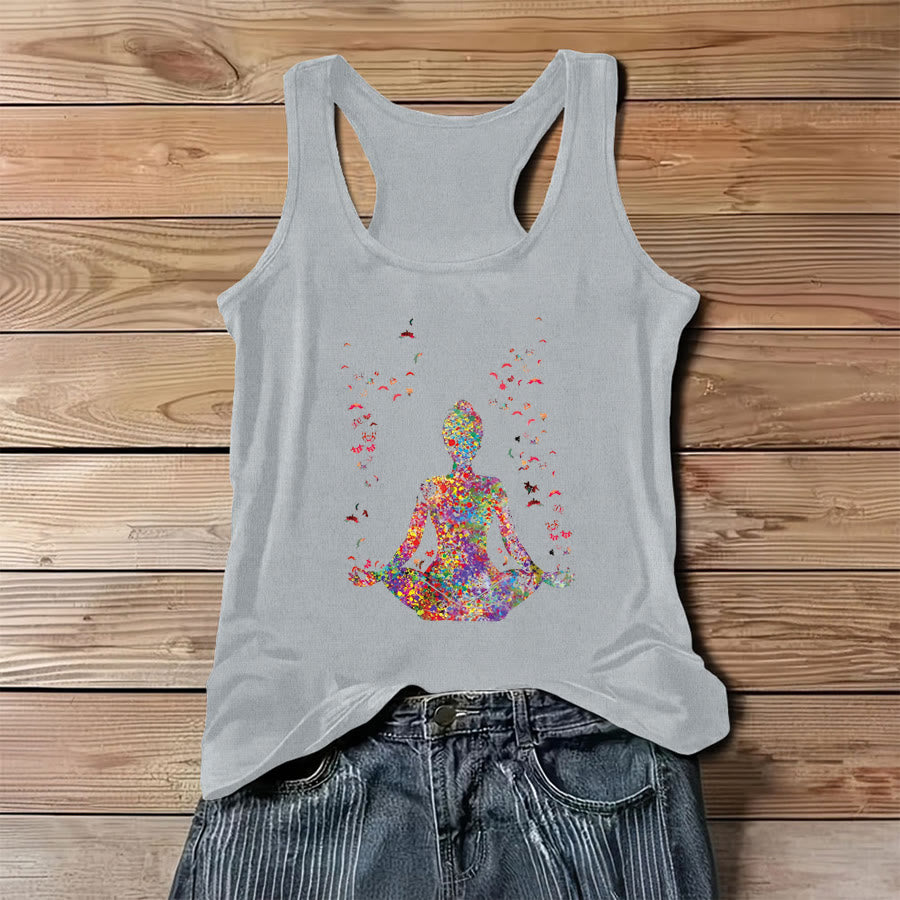 Canotta da donna Olivenorma Bloom Within con figura yoga ad acquerello e farfalle. - Grigio - 3XL - image 6