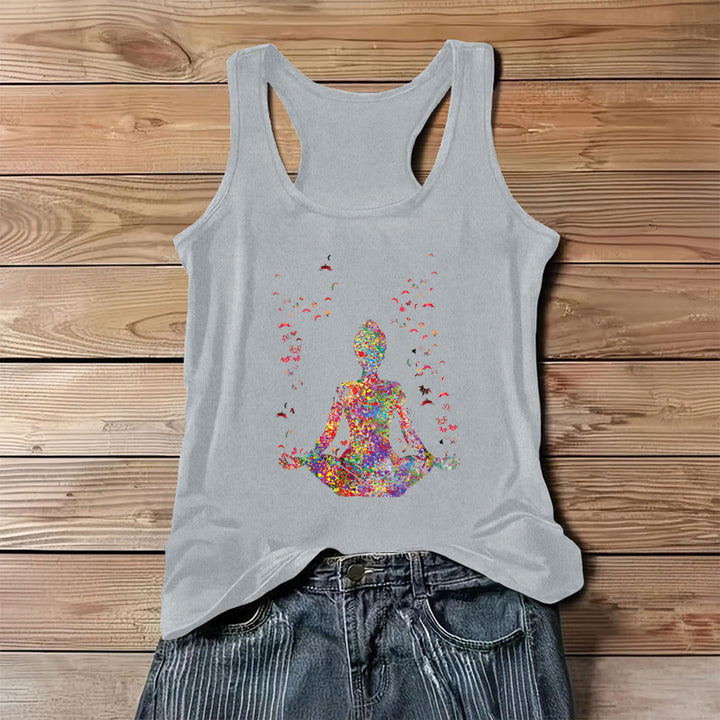 Canotta da donna Olivenorma Bloom Within con figura yoga ad acquerello e farfalle. - Grigio - 3XL - image 6