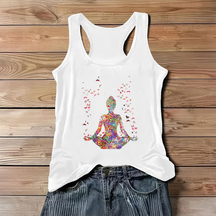 Canotta da donna Olivenorma Bloom Within con figura yoga ad acquerello e farfalle. - Bianco - 3XL - image 0