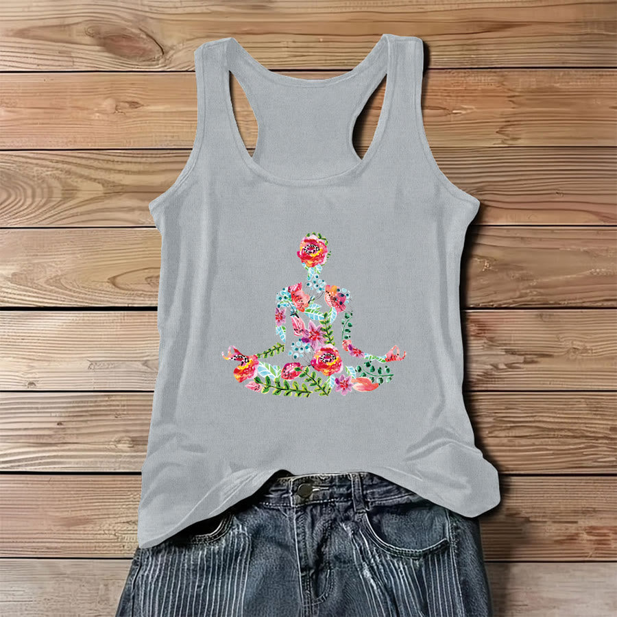 Canotta da donna Olivenorma con stampa floreale ad acquerello in posizione yoga e motivo "Blooming Calm". - Grigio - 3XL - image 4