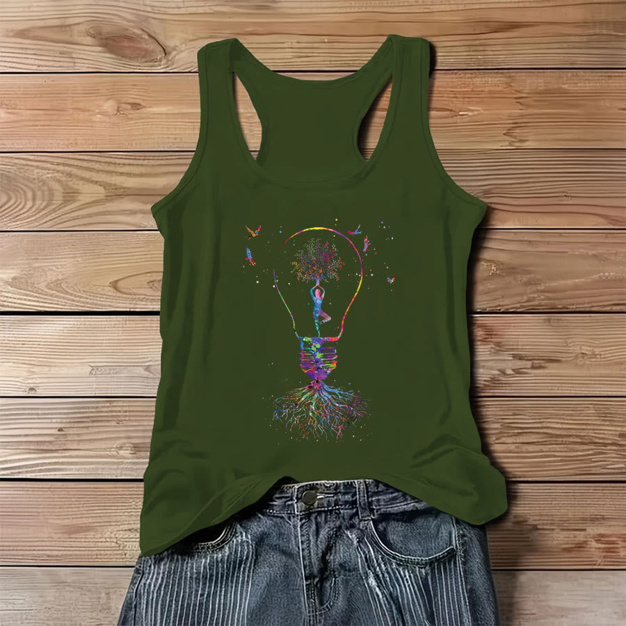 Canotta da donna Olivenorma Idea Blooms Here con albero yoga ad acquerello e lampadina. - Verde - 3XL - image 0