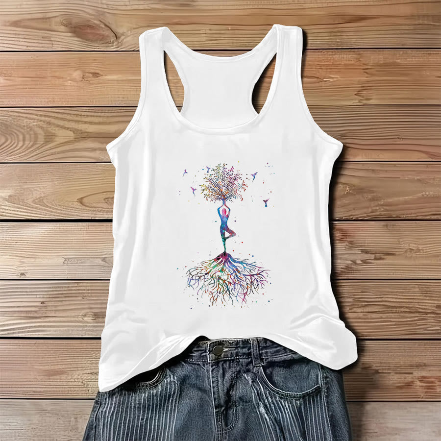 Canotta da donna Olivenorma Tree Pose Soul Watercolor Yoga Figure with Hummingbirds - Bianco - 3XL - image 2