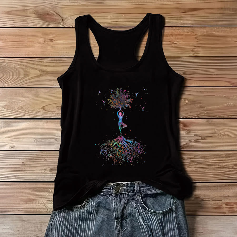 Canotta da donna Olivenorma Tree Pose Soul Watercolor Yoga Figure with Hummingbirds - Nero - 3XL - image 0