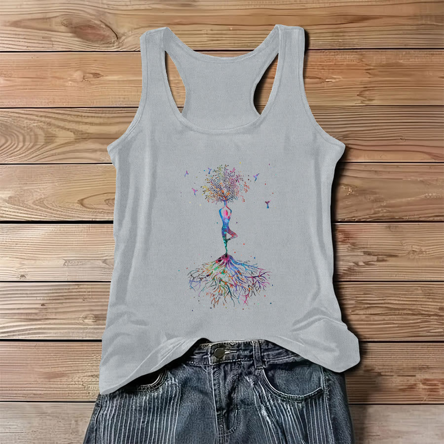 Canotta da donna Olivenorma Tree Pose Soul Watercolor Yoga Figure with Hummingbirds - Grigio - 3XL - image 4