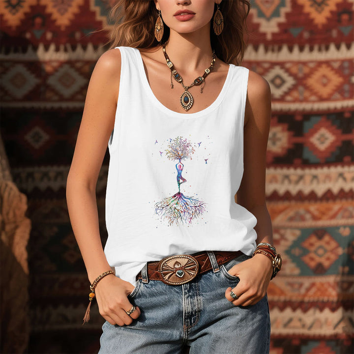 Canotta da donna Olivenorma Tree Pose Soul Watercolor Yoga Figure with Hummingbirds - image 3