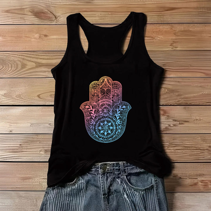 Canotta da donna Olivenorma Pastel Guardian con grafica Hamsa Mandala sfumata. - Nero - 3XL - image 0