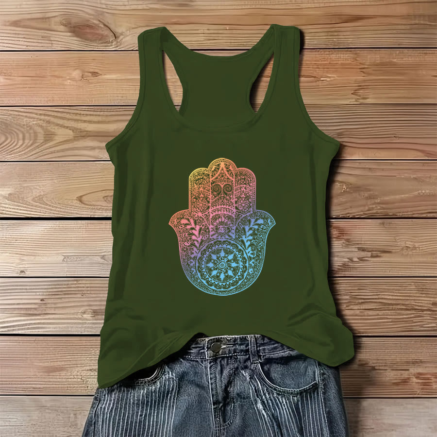 Canotta da donna Olivenorma Pastel Guardian con grafica Hamsa Mandala sfumata. - Verde - 3XL - image 8