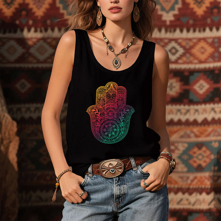 Canotta da donna Olivenorma Rainbow Blessing con sfumatura Hamsa Hand Mandala - image 1