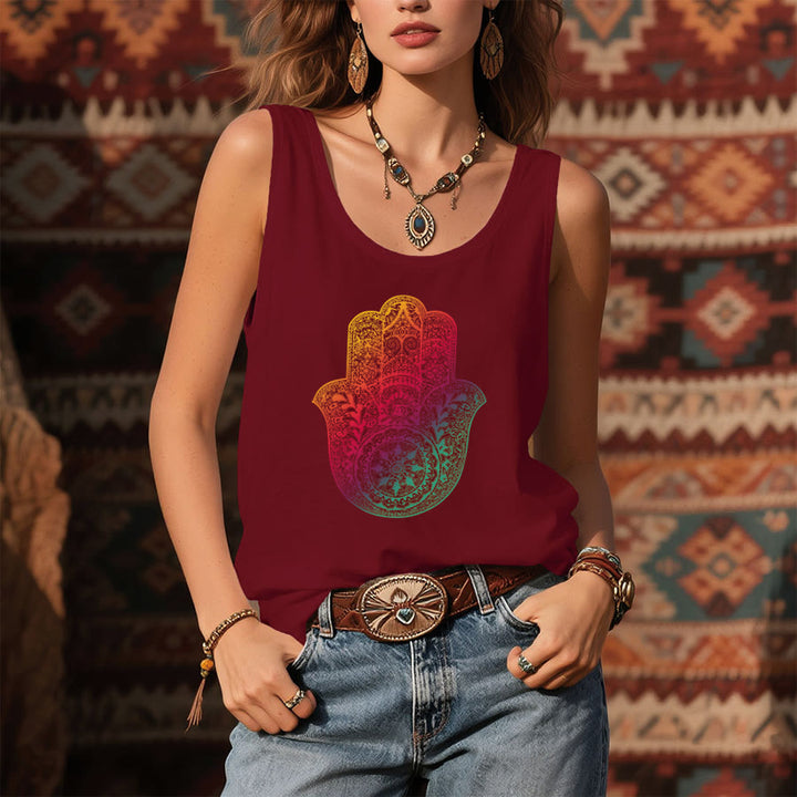 Canotta da donna Olivenorma Rainbow Blessing con sfumatura Hamsa Hand Mandala - image 7