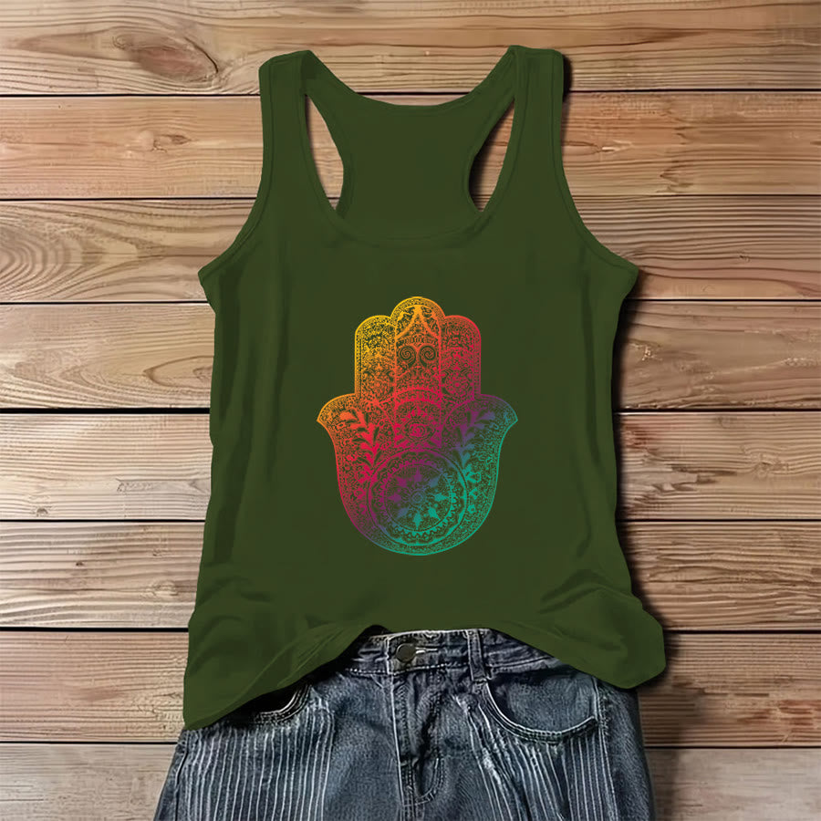 Canotta da donna Olivenorma Rainbow Blessing con sfumatura Hamsa Hand Mandala - Verde - 3XL - image 8