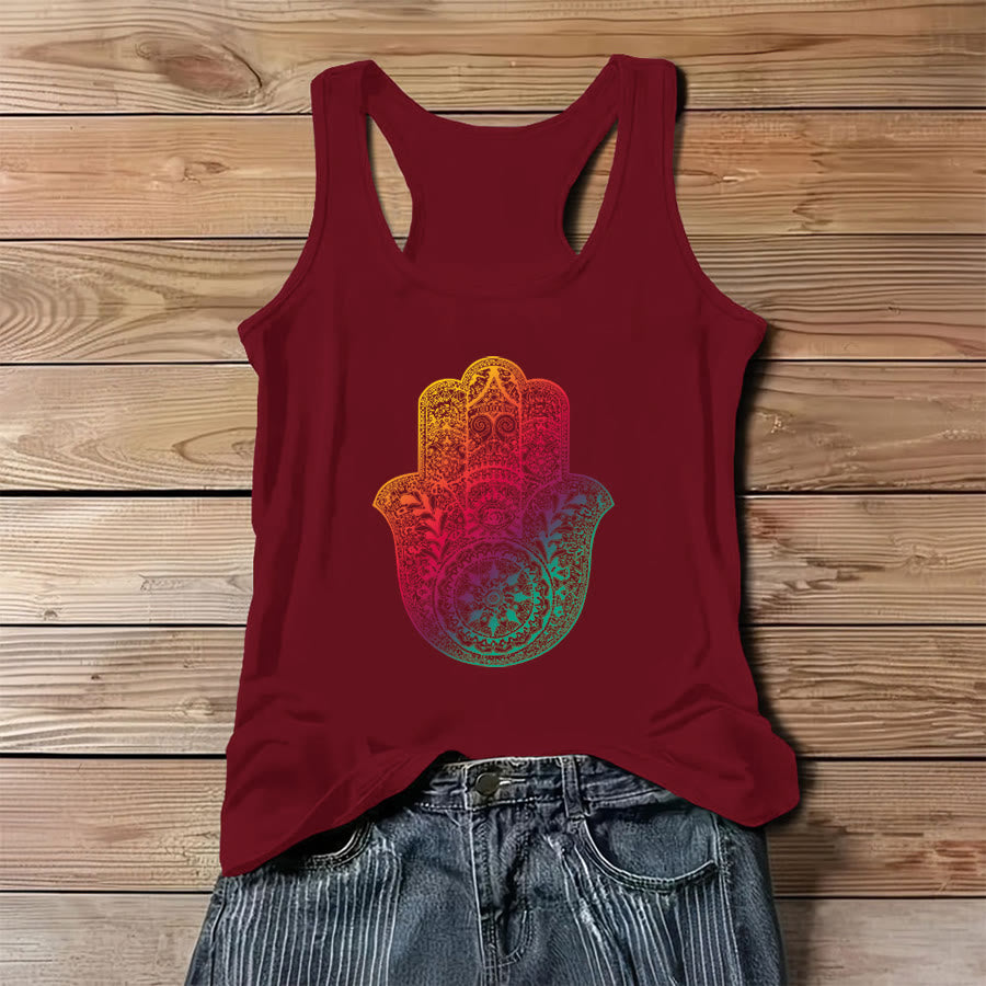Canotta da donna Olivenorma Rainbow Blessing con sfumatura Hamsa Hand Mandala - Rosso - 3XL - image 6