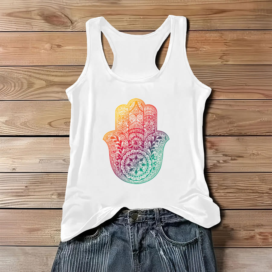 Canotta da donna Olivenorma Rainbow Blessing con sfumatura Hamsa Hand Mandala - Bianco - 3XL - image 2