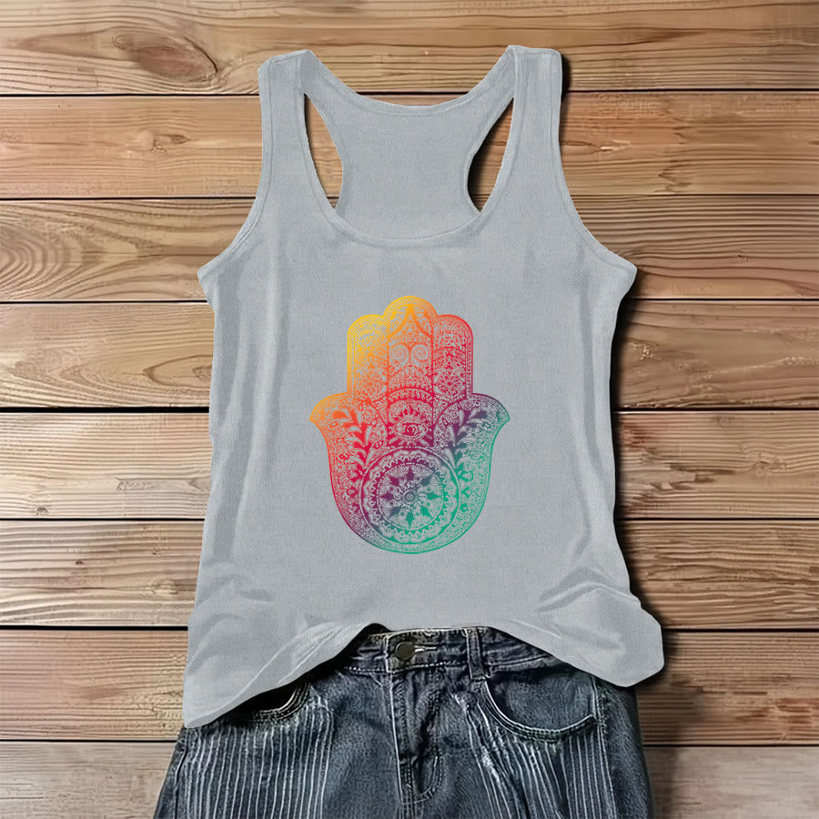Canotta da donna Olivenorma Rainbow Blessing con sfumatura Hamsa Hand Mandala - Grigio - 3XL - image 4