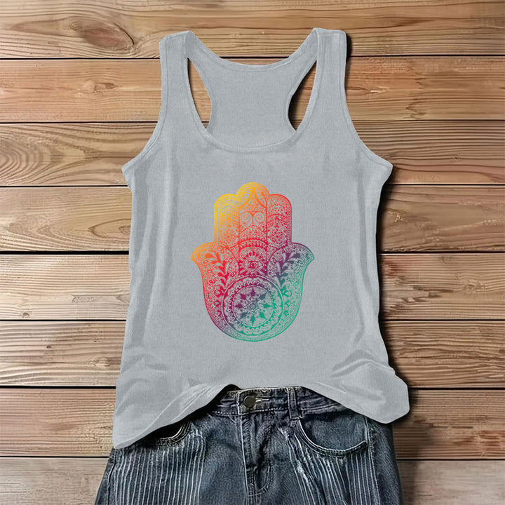 Canotta da donna Olivenorma Rainbow Blessing con sfumatura Hamsa Hand Mandala - Grigio - 3XL - image 4