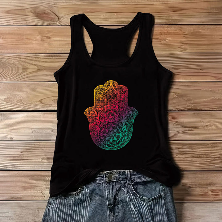 Canotta da donna Olivenorma Rainbow Blessing con sfumatura Hamsa Hand Mandala - Nero - 3XL - image 0