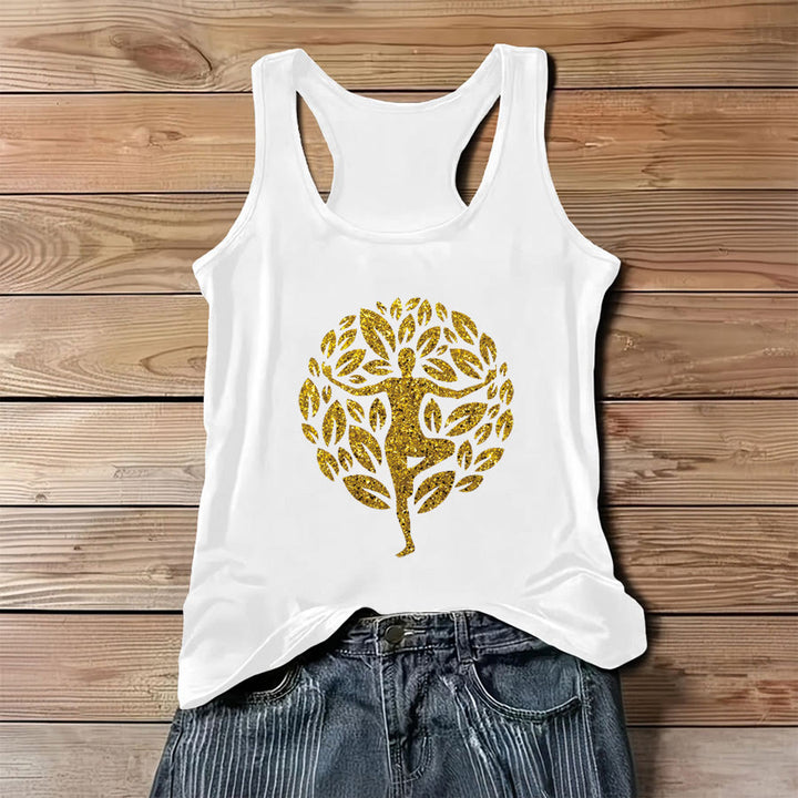 Canotta da donna Olivenorma Golden Tree Pose Glitter Yoga Woman Tree of Life - Bianco - 3XL - image 2