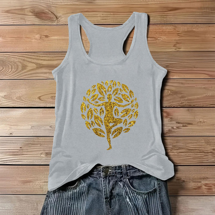 Canotta da donna Olivenorma Golden Tree Pose Glitter Yoga Woman Tree of Life - Grigio - 3XL - image 6
