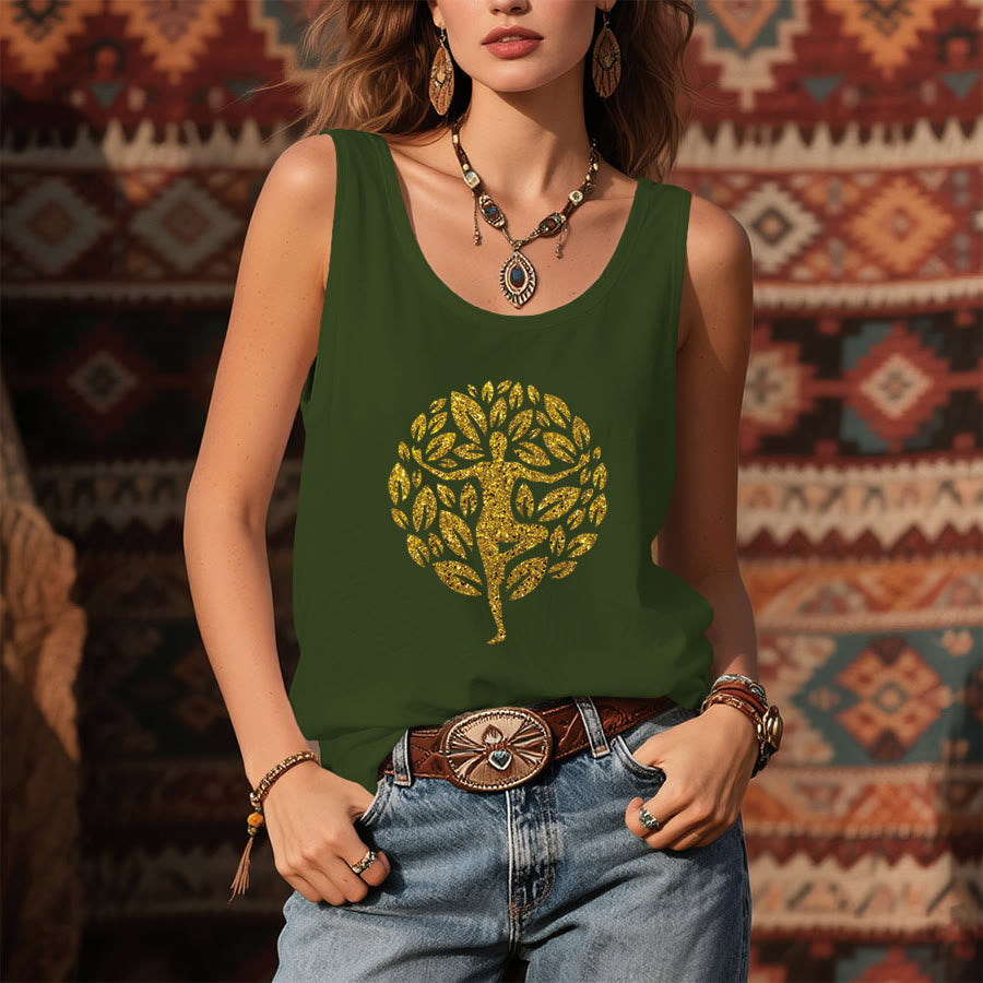 Canotta da donna Olivenorma Golden Tree Pose Glitter Yoga Woman Tree of Life - image 1