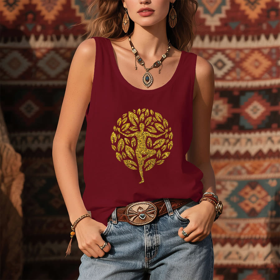 Canotta da donna Olivenorma Golden Tree Pose Glitter Yoga Woman Tree of Life - image 9