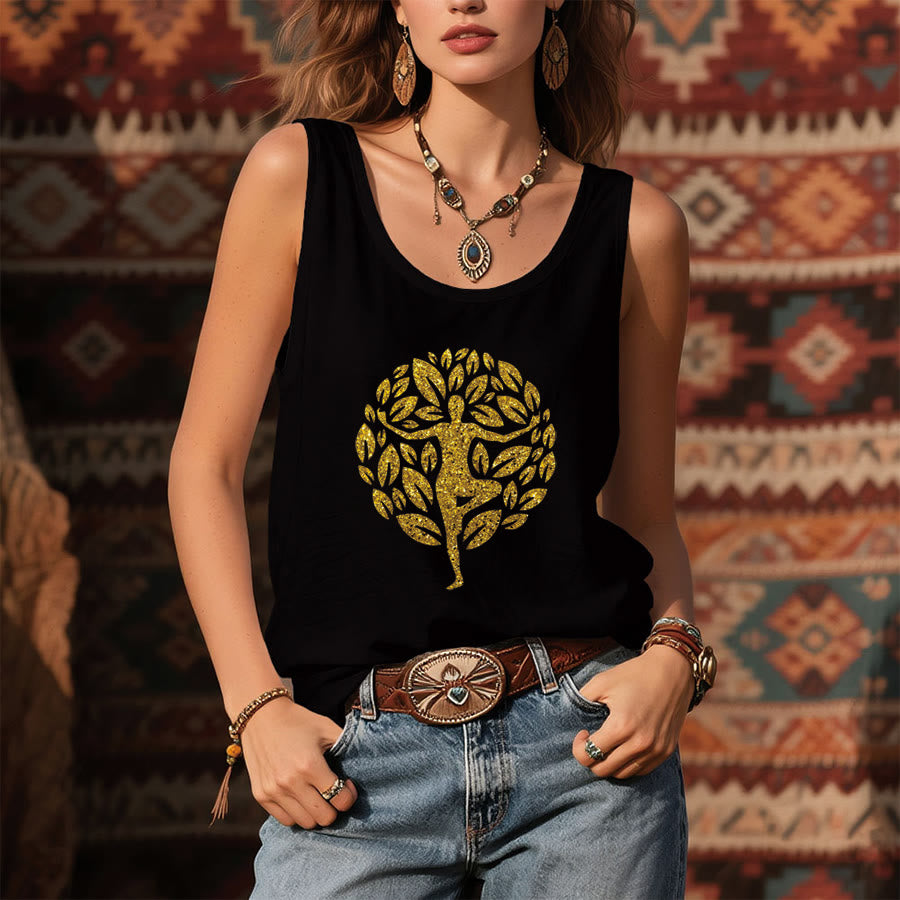 Canotta da donna Olivenorma Golden Tree Pose Glitter Yoga Woman Tree of Life - image 5