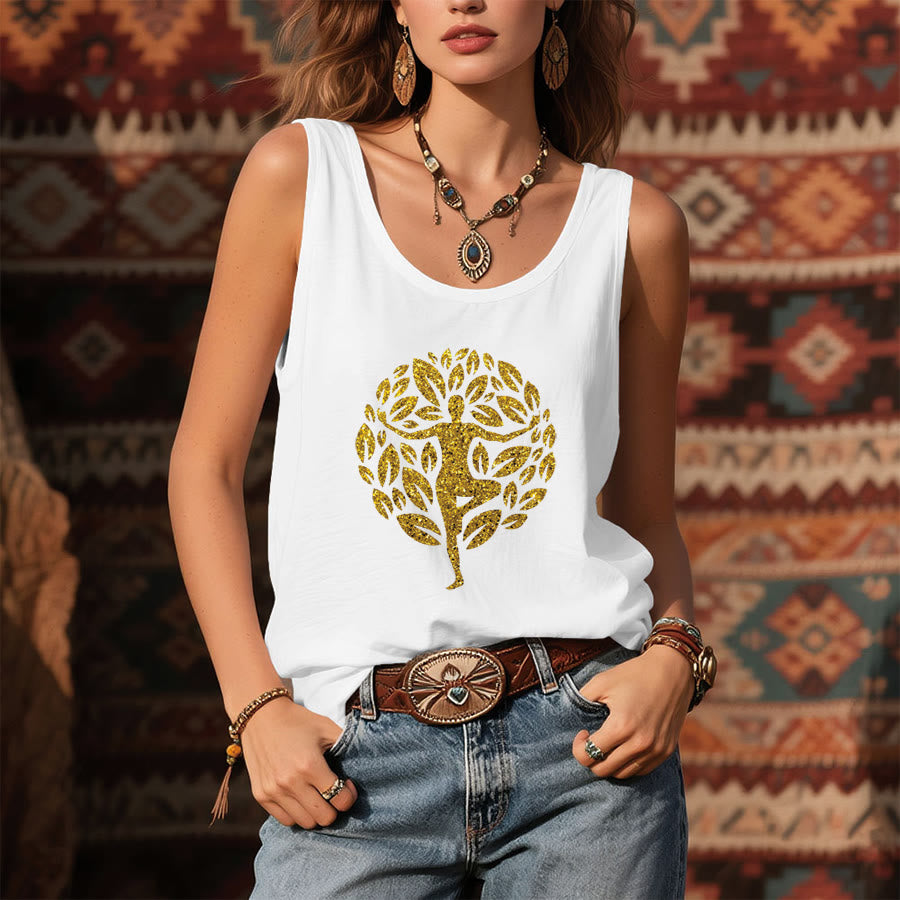 Canotta da donna Olivenorma Golden Tree Pose Glitter Yoga Woman Tree of Life - image 3