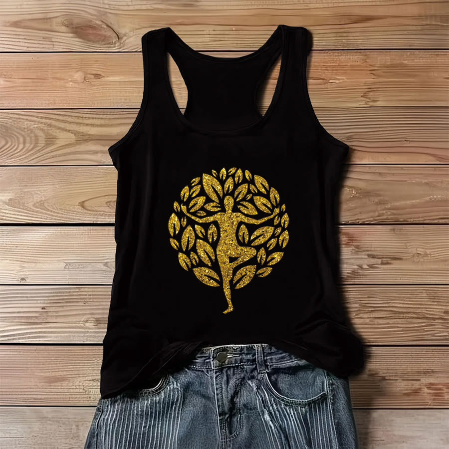 Canotta da donna Olivenorma Golden Tree Pose Glitter Yoga Woman Tree of Life - Nero - 3XL - image 4